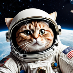 **A fat cat wearing an astronaut helmet floating in space, looking at Earth. Cute, detailed, high resolution.**
